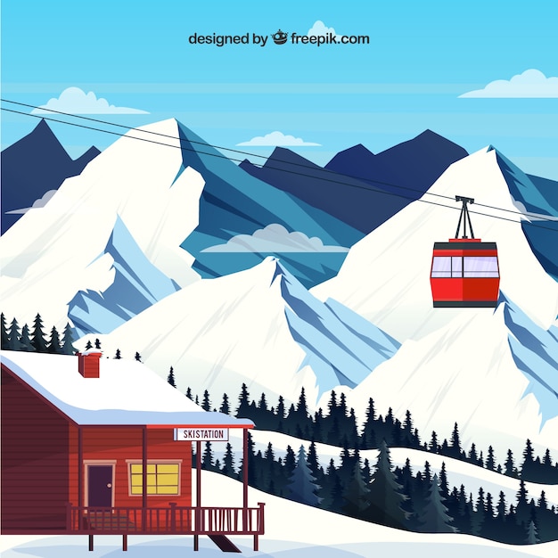 Ski station design with beautiful\
landscape