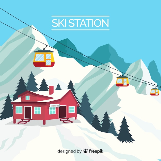Ski station realistic background | Free Vector