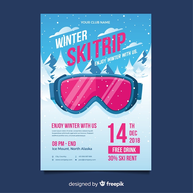 Ski trip flyer template Free Vector