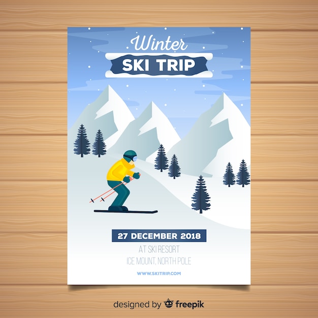 Ski trip flyer template | Free Vector