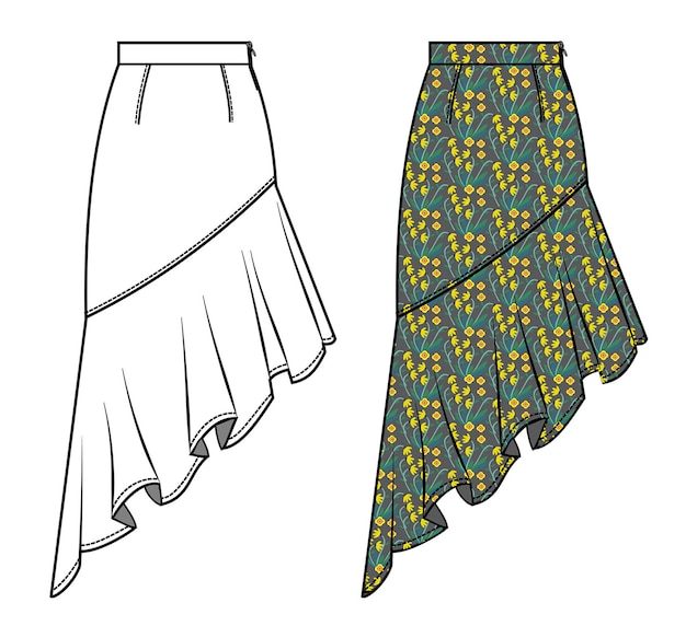 Premium Vector Skirt fashion flat sketch template