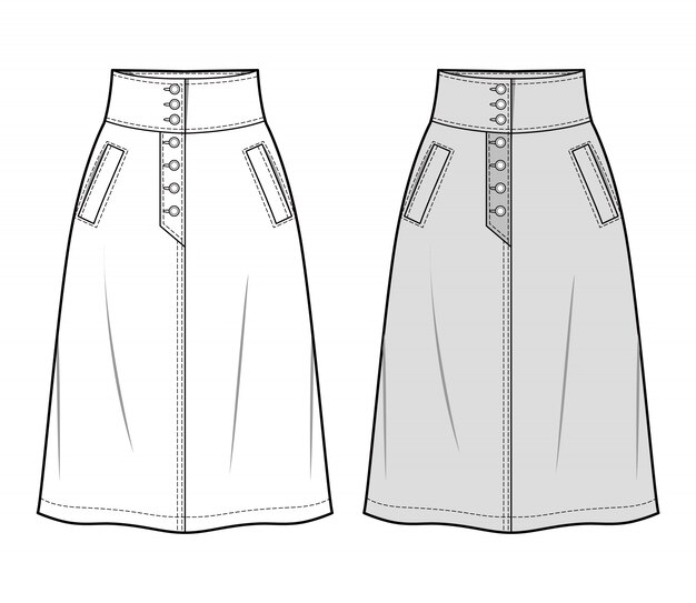 Skirt fashion flat sketch template Vector | Premium Download