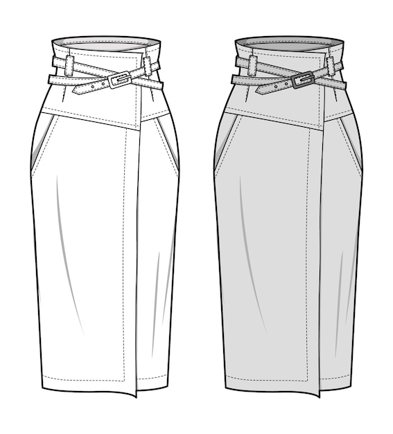 Skirt fashion flat sketch template | Premium Vector