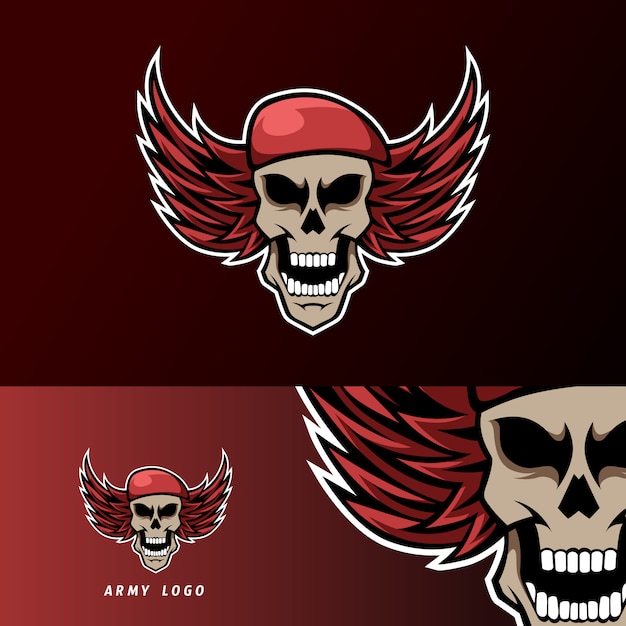 Premium Vector | Skull army hat wings mascot sport esport logo template