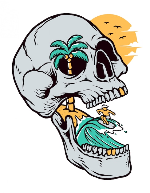 Premium Vector | Skull beach illustration