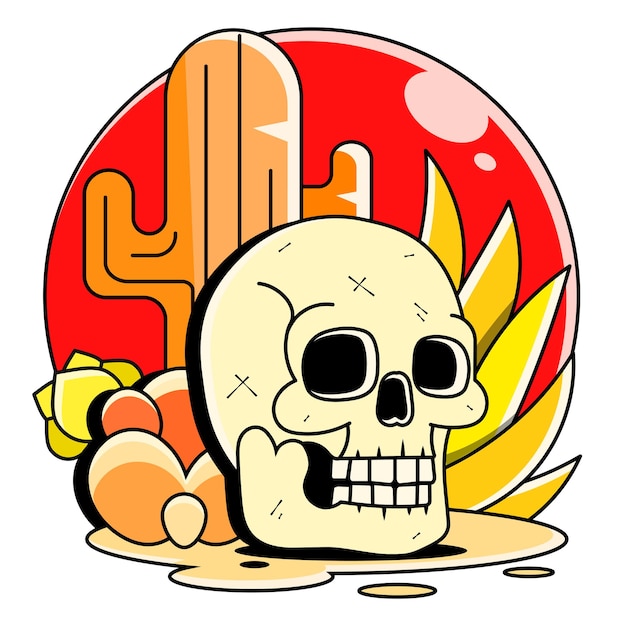 Premium Vector | Skull in the desert at sunset, vector illustration cartoon