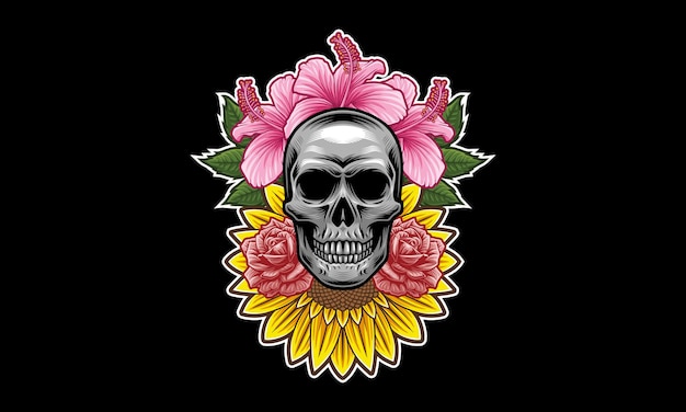 Premium Vector | Skull flower mascot logo design