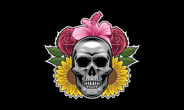 Premium Vector | Skull flower mascot logo design