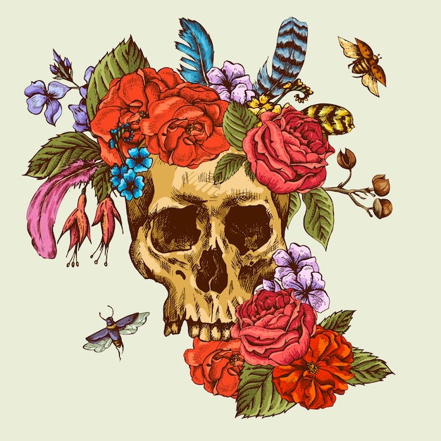 Skull and flowers day of the dead | Premium Vector