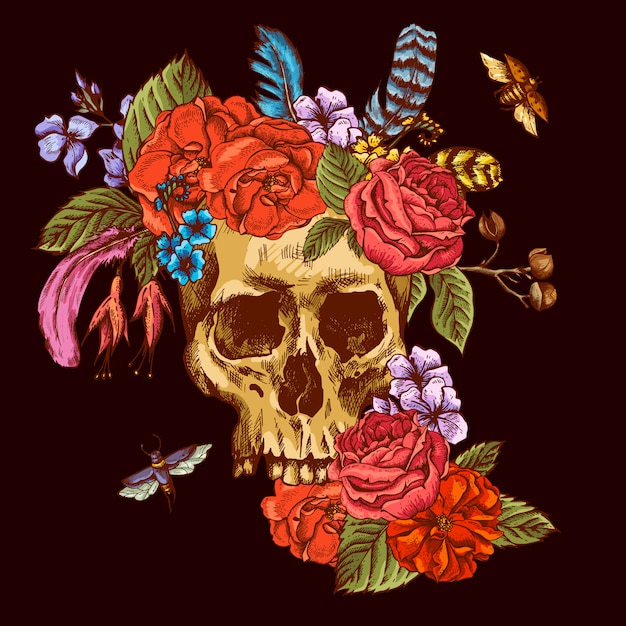 Premium Vector | Skull and flowers day of the dead