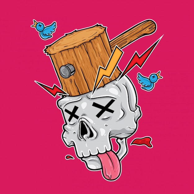 Premium Vector | Skull Getting Hit By A Wooden Hammer