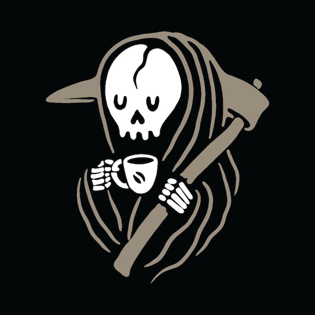 Download Skull grim reaper love drink coffee illustration | Premium ...