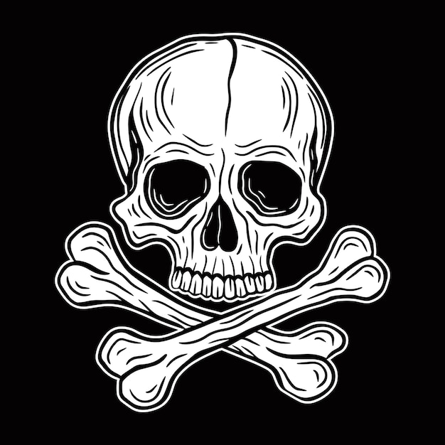 Premium Vector | Skull head black and white hand drawn tattoo concept ...