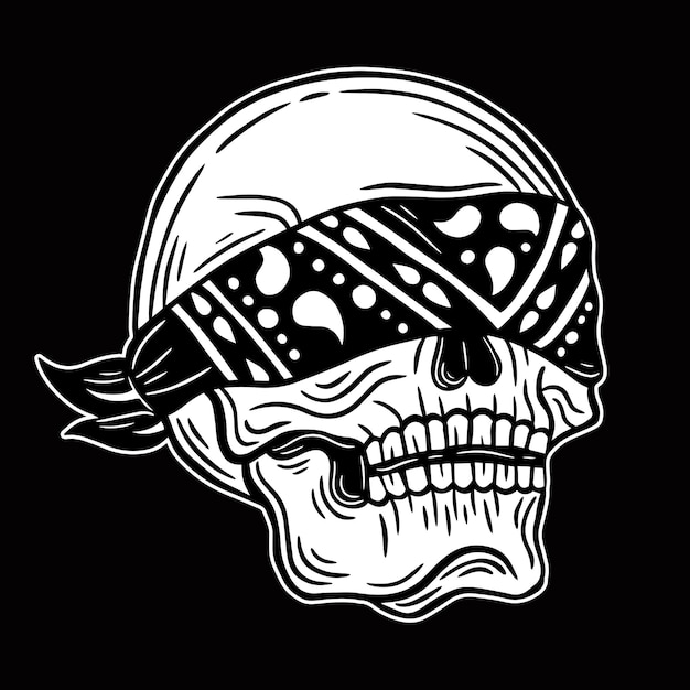 Premium Vector | Skull head black and white hand drawn tattoo concept ...