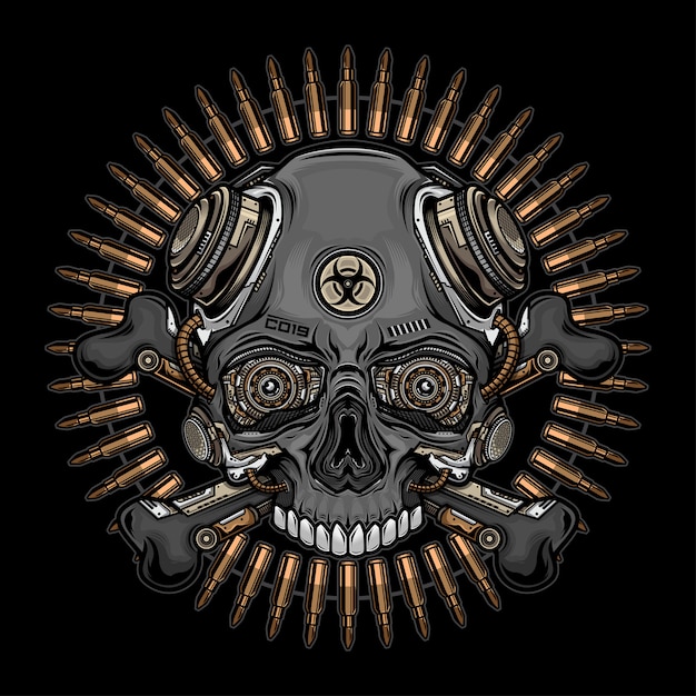 Premium Vector | Skull head and bullets