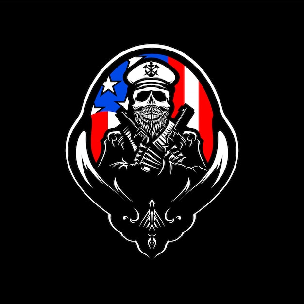 Premium Vector | Skull head logo vector illustration with america flag