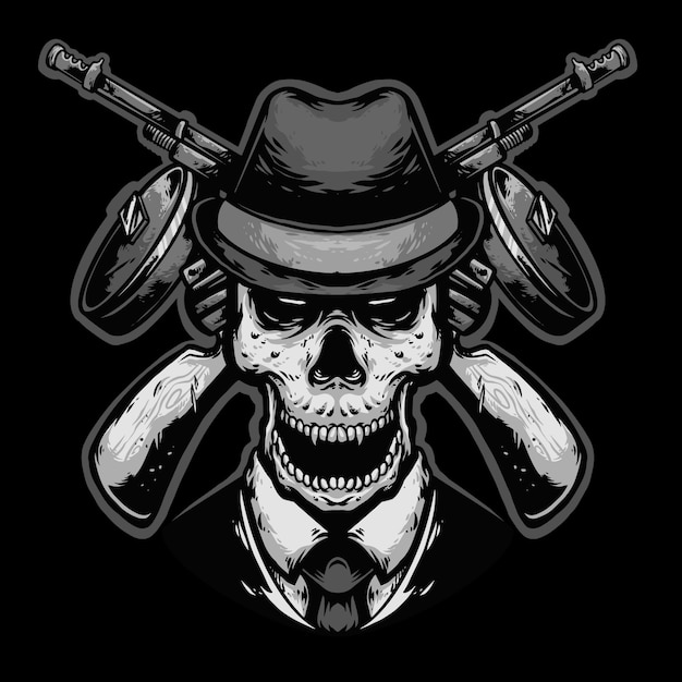 Premium Vector | Skull head mafia with gun logo design mascot