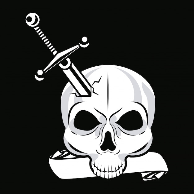 Premium Vector Skull Head Tattoo With Sword Graphic