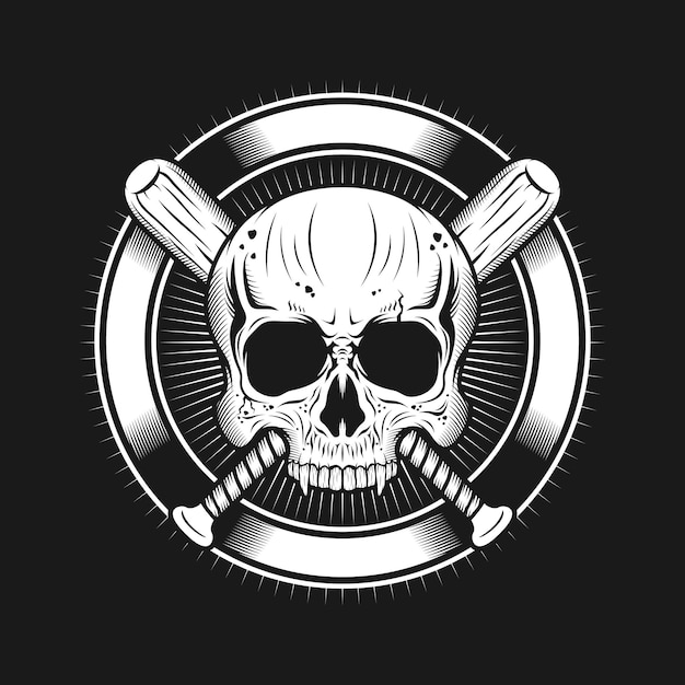 Premium Vector | Skull head with circle and baseball bats realistic ...