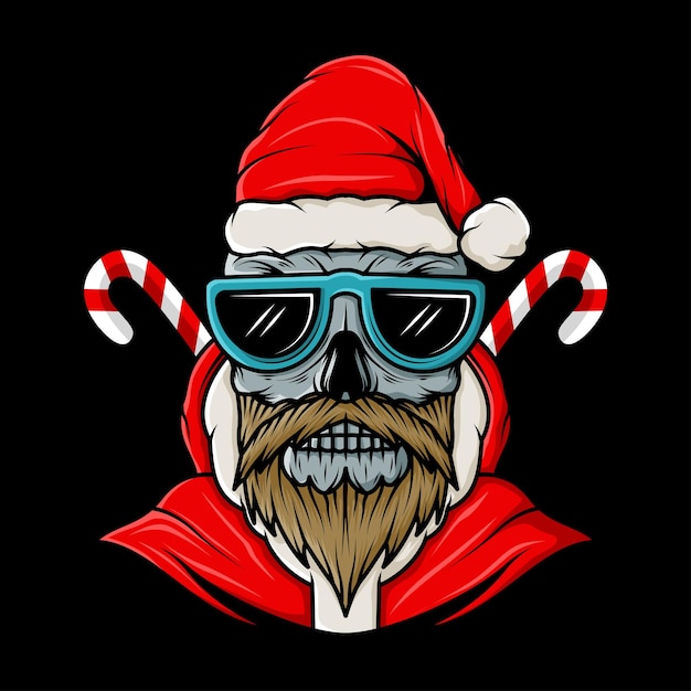 Premium Vector | Skull head with santa claus christmas hat illustration