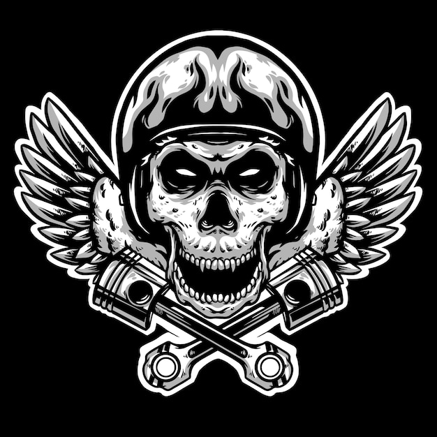 Premium Vector | Skull helmed with wings white logo mascot