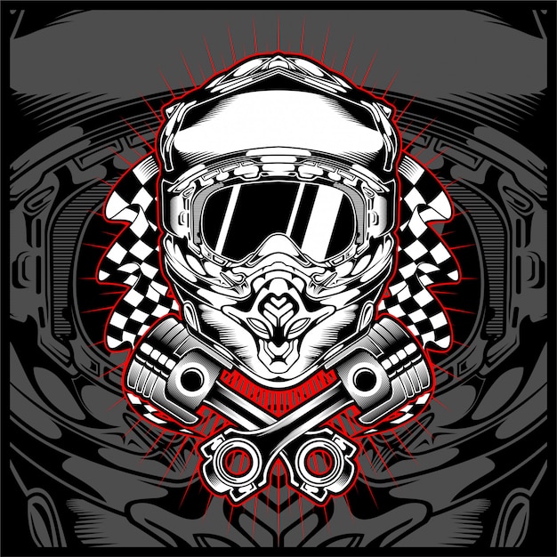 Skull helmet motor cross vector hand drawing vector Vector | Premium ...