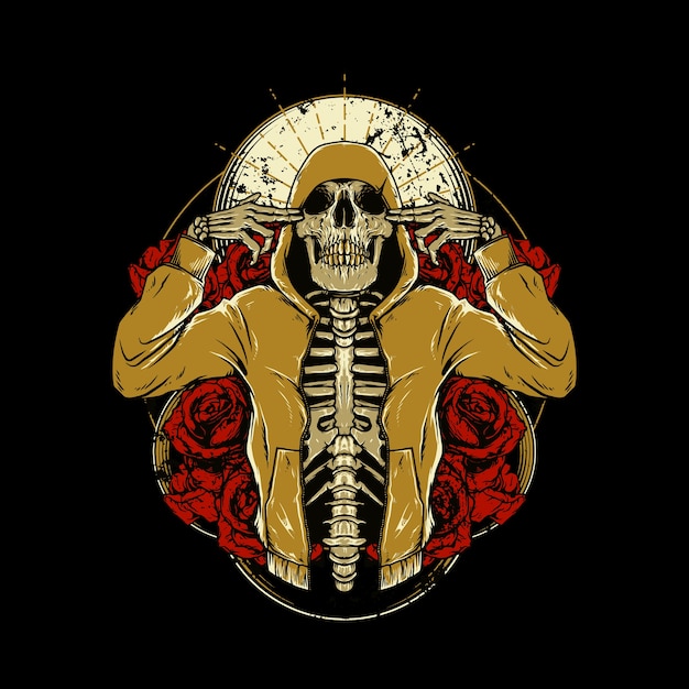 Premium Vector | Skull hip hop rose graphic illustration art