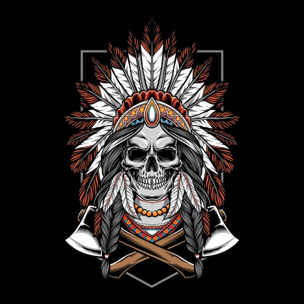 Premium Vector | Skull indian with axe