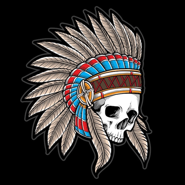 Premium Vector Skull Indian With Headdress