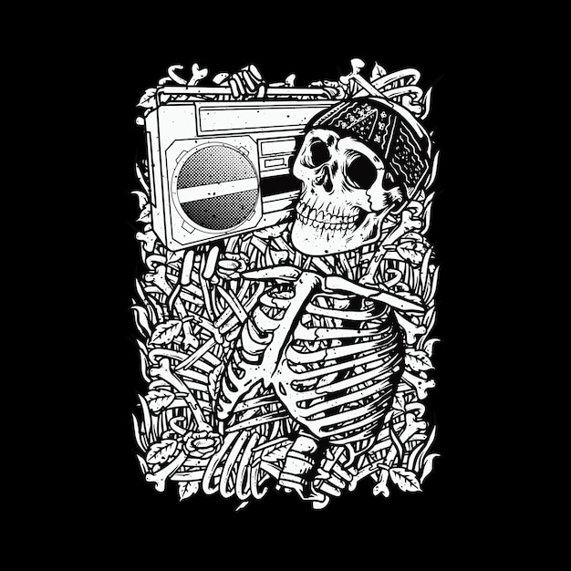Premium Vector | Skull love music horror bones illustration