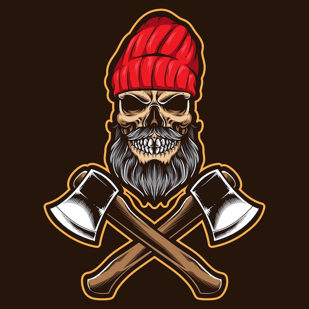 Skull lumberjack with axe Vector | Premium Download