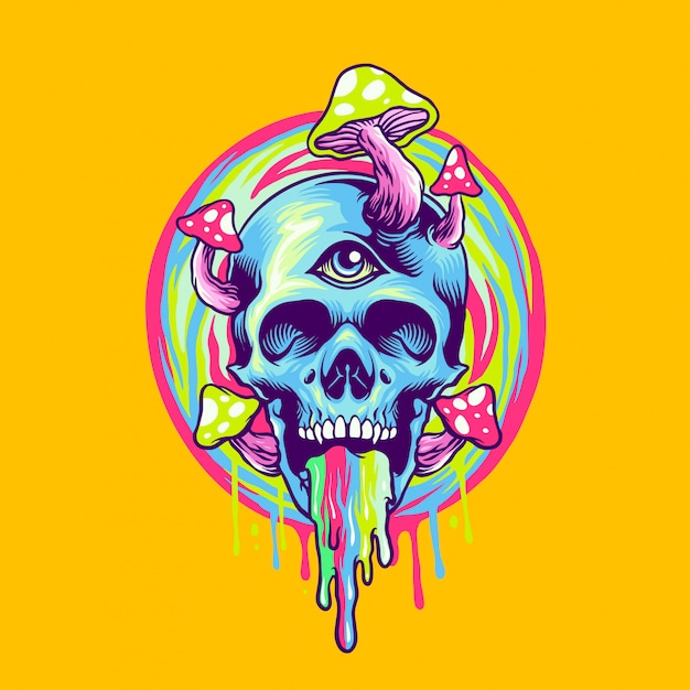 Premium Vector Skull And Magic Mushroom