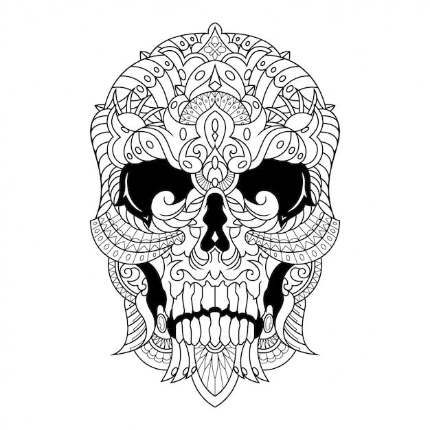 Download Premium Vector | Skull mandala zentangle illustration in lineal style