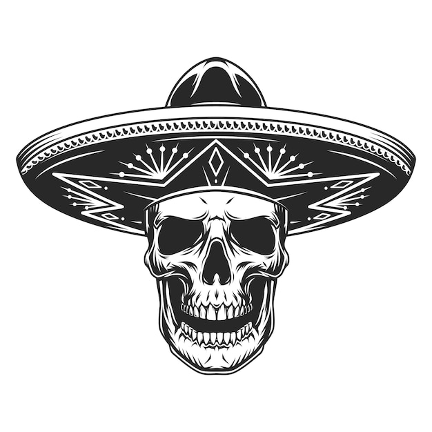 Free Vector Skull In Mexican Sombrero Hat