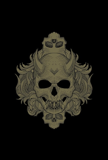 Premium Vector | Skull and mirror glass with ornament artwork illustration