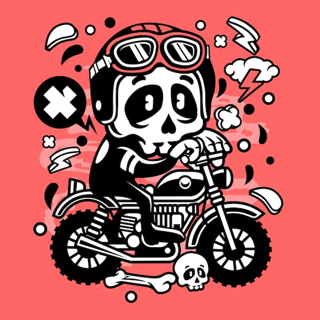 Premium Vector | Skull motocross cartoon