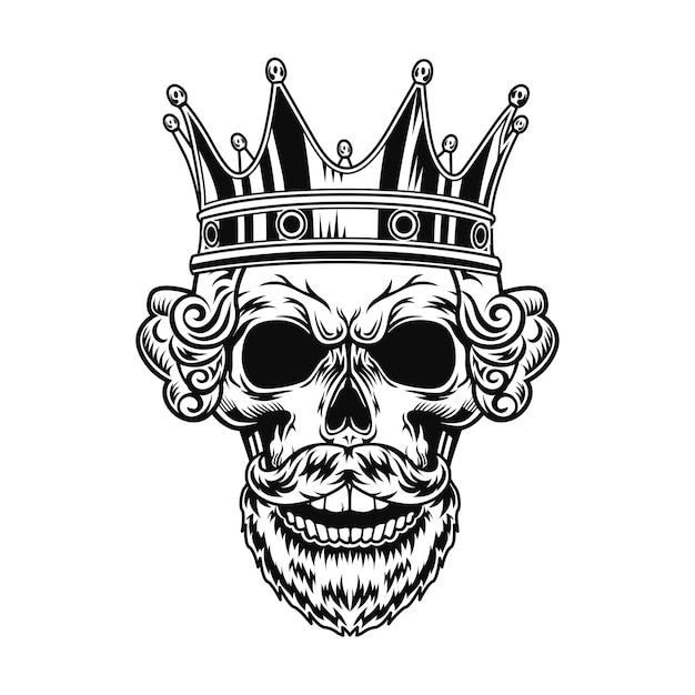 キングベクトルイラストの頭蓋骨 あごひげ 王室の髪型 王冠を持つキャラクターの頭 無料のベクター