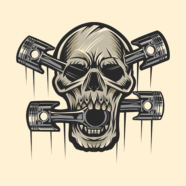 Skull and piston illustration light background Premium Vector