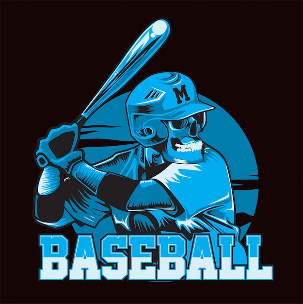 Premium Vector | Skull playing baseball blue. baseball players are ...