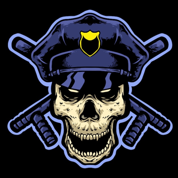 Premium Vector | Skull police with path and stick head logo design mascot