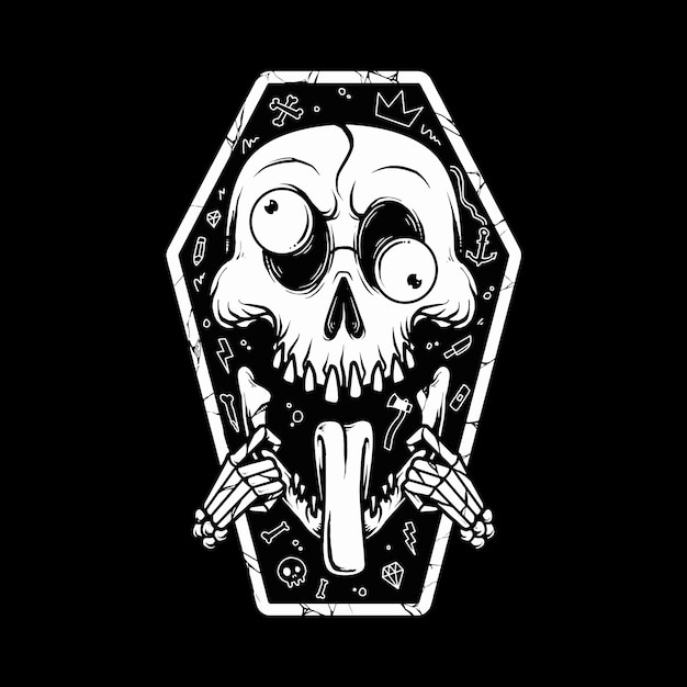 Premium Vector Skull put tongue out illustration