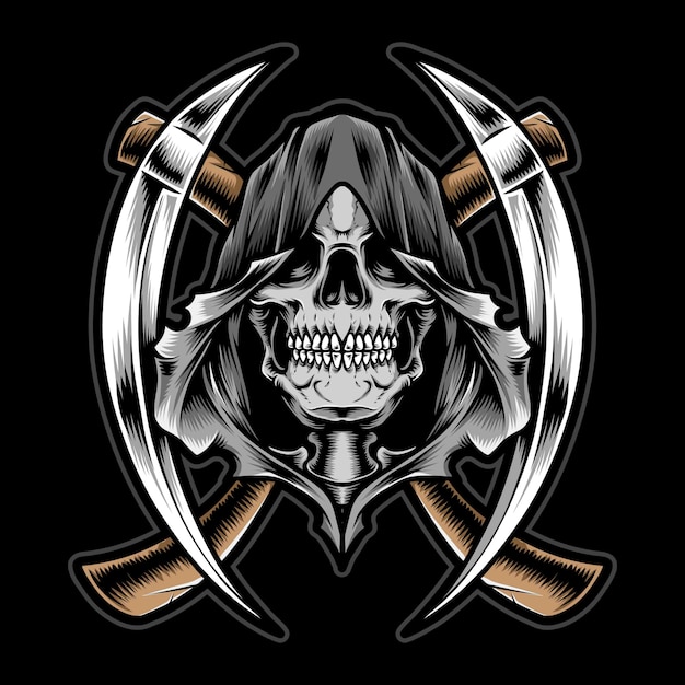 Premium Vector Skull reaper with scythe