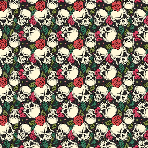 Skull and rose seamless pattern background | Premium Vector