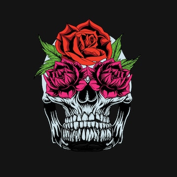 Premium Vector | Skull and roses t-shirt design