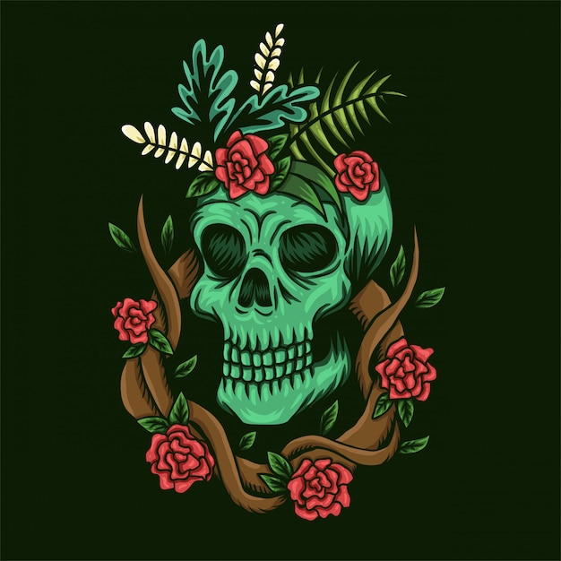 Download Premium Vector | Skull and roses vector illustration