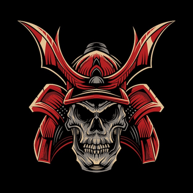 Skull samurai illustration on dark | Premium Vector