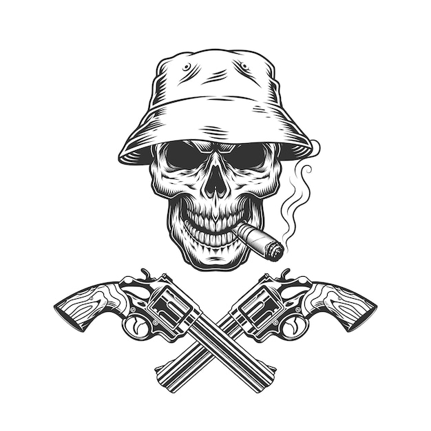 Free Vector | Skull smoking cigar in panama hat