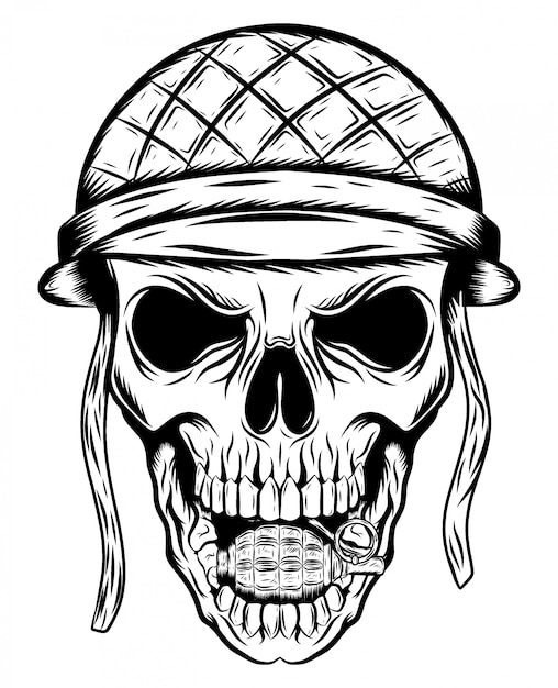 Premium Vector Skull in the soldier helmet of illustration