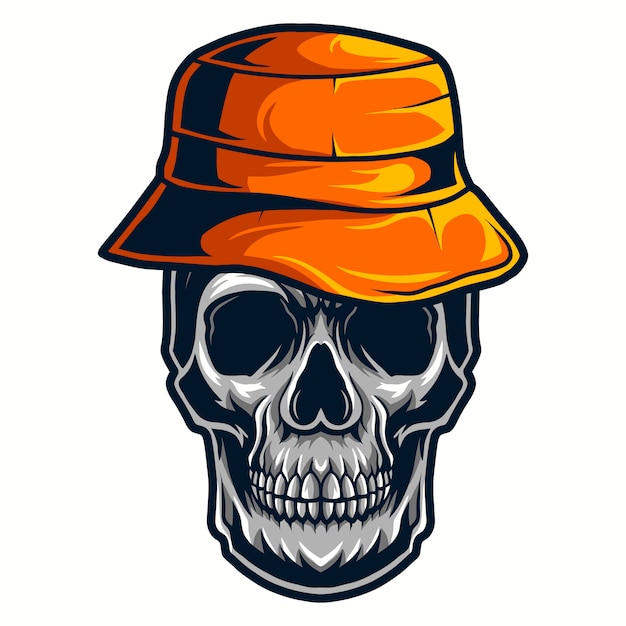 Skull wearing bucket hat illustration isolated on white background ...