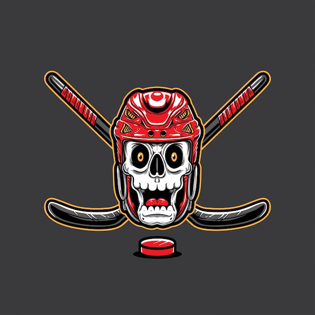 Premium Vector | Skull wearing hockey helmet and hockey sticks